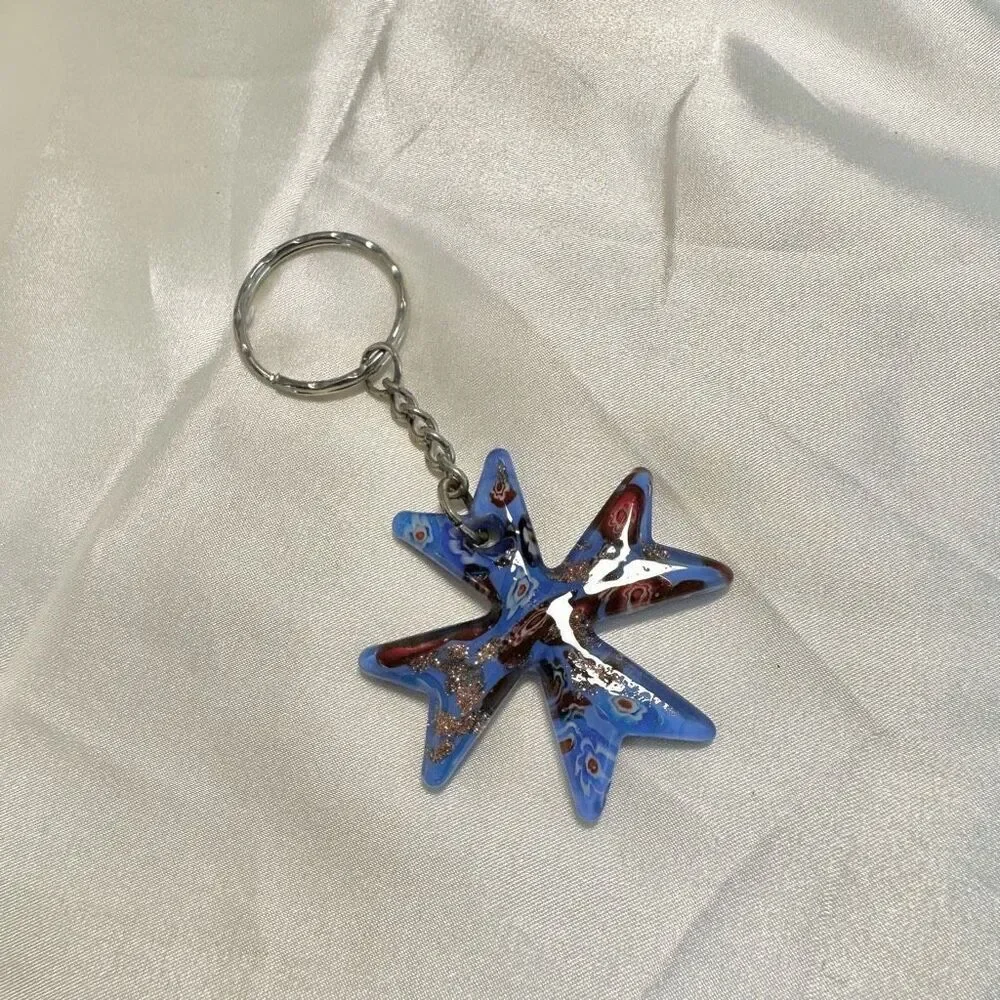 Blue glass keychain blue glass